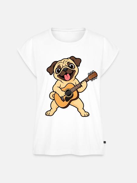 Süßer Mops mit Akustikgitarre - Frauen Premium Bio Top - Weiß