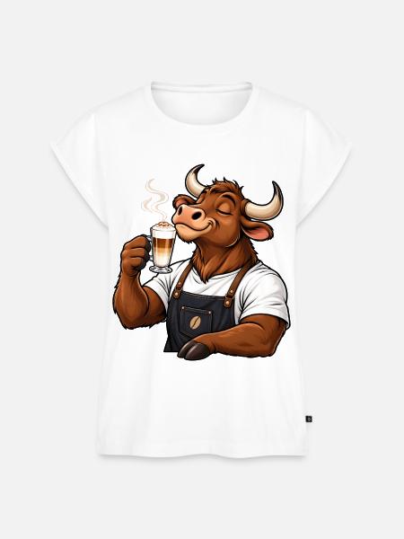 Stier mit Latte Macchiato – Sternzeichen - Frauen Premium Bio Top - Weiß