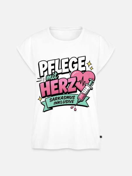 Pflegekraft Geschenk - Pflege mit Herz - Frauen Premium Bio Top - Weiß