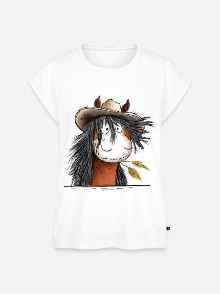 Westernpferd mit Strohhut - Frauen Premium Bio Top - Weiß