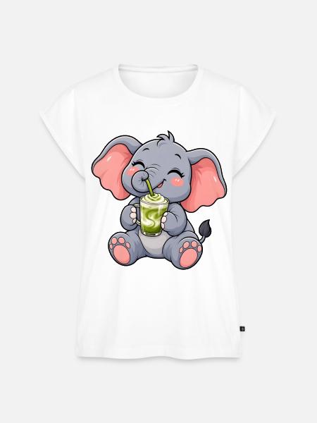 Süßer Elefant mit Matcha Latte - Frauen Premium Bio Top - Weiß