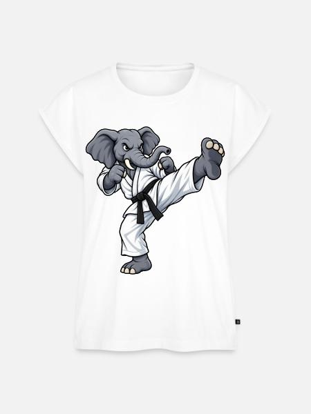 Elefant beim Karate - Frauen Premium Bio Top - Weiß