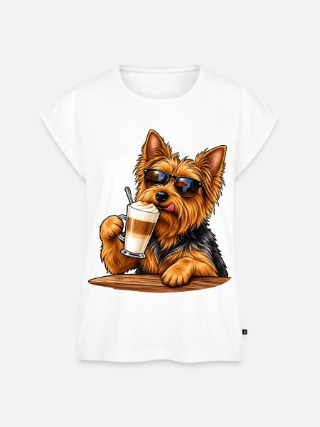 Australian Terrier mit Latte Macchiato - Frauen Premium Bio Top - Weiß