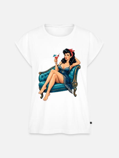 Rockabella Pin-Up: Chaiselongue Retro Style - Frauen Premium Bio Top - Weiß