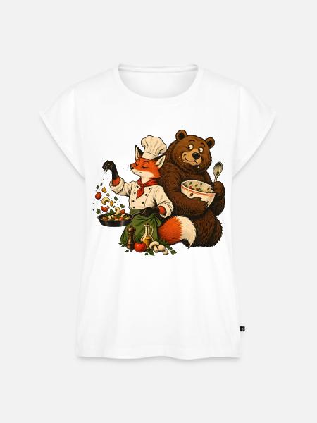 Fuchs & Bär beim Kochen – Kochteam - Frauen Premium Bio Top - Weiß
