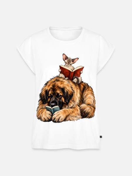 Leonberger & Devon Rex beim Lesen – Bücherfans - Frauen Premium Bio Top - Weiß