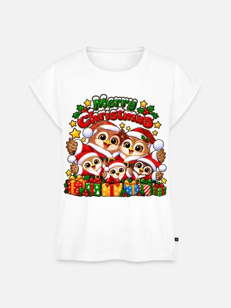 Weihnachts Eulen - Frauen Premium Bio Top - Weiß