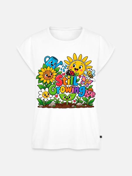 Still Growing: Farbenfrohes Gartenmotiv - Frauen Premium Bio Top - Weiß