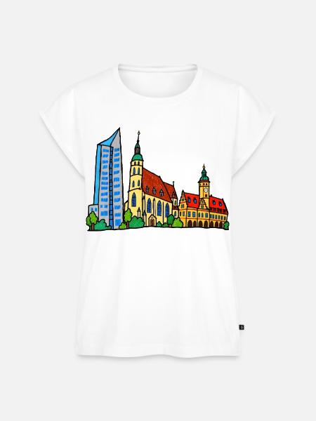 Bunte Leipziger Skyline im Kinderstil - Frauen Premium Bio Top - Weiß