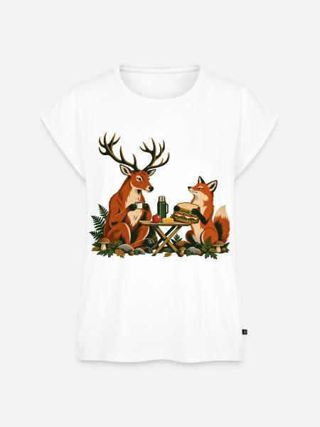 Rotwild und Fuchs beim Waldfrühstück - Frauen Premium Bio Top - Weiß