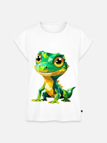 Gecko Polygon – Buntes Tierdesign - Frauen Premium Bio Top - Weiß