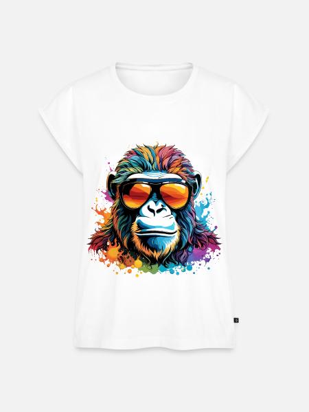 Monkey Trendige bunte Sonnenbrille. - Frauen Premium Bio Top - Weiß