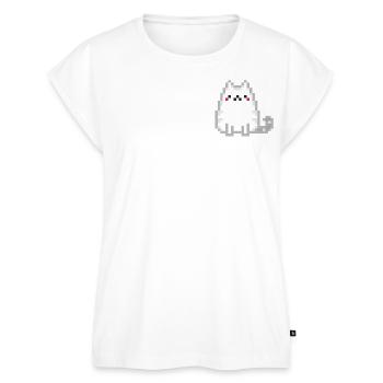 Katze in Pixel Art (weiße Kontur) - Frauen Premium Bio Top - Weiß - Vorne - AI Model Female 172 light (172cm)