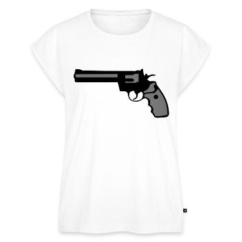 revolver 357 pistolet flingue - Haut bio Premium Femme - blanc - Devant - AI Model Female 172 light (172cm)
