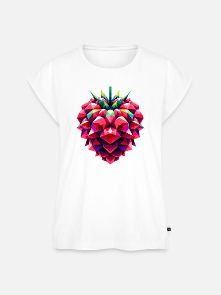 Geometrischer Himbeerbaum: Lebendiges Low-Poly-Artwork - Frauen Premium Bio Top - Weiß