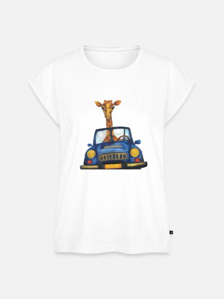 Giraffe im Cabrio - Frauen Premium Bio Top - Weiß