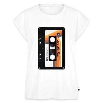 Retro 80s + 90s kassette - Dame Premium økologisk top - hvid - Foran - AI Model Female 172 light (172cm)
