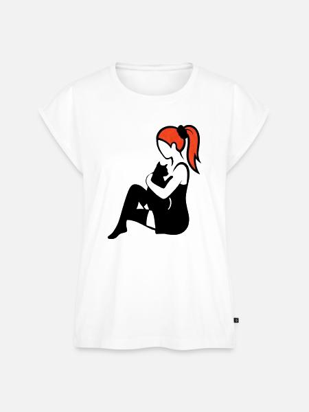 donna_con_coda_di_cavallo_capelli_rossi_con_gat - Frauen Premium Bio Top - Weiß