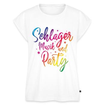 Schlager party musik bunt - Frauen Premium Bio Top - Weiß - Vorne - AI Model Female 172 light (172cm)