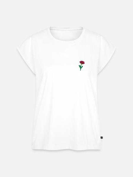 Blume bestickt - Frauen Premium Bio Top - Weiß