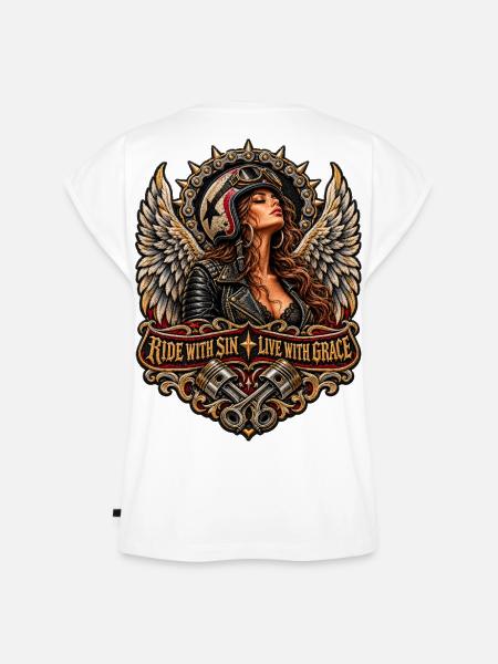 Flügelbikerin: Ride with Sin - Frauen Premium Bio Top - Weiß