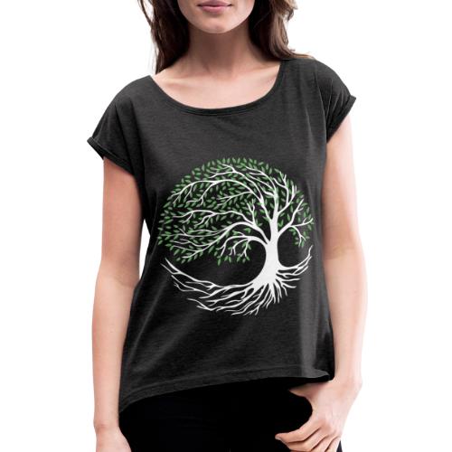 Baum des Lebens Yggdrasil Weltenbaum, tree of life - Frauen T-Shirt mit gerollten Ärmeln