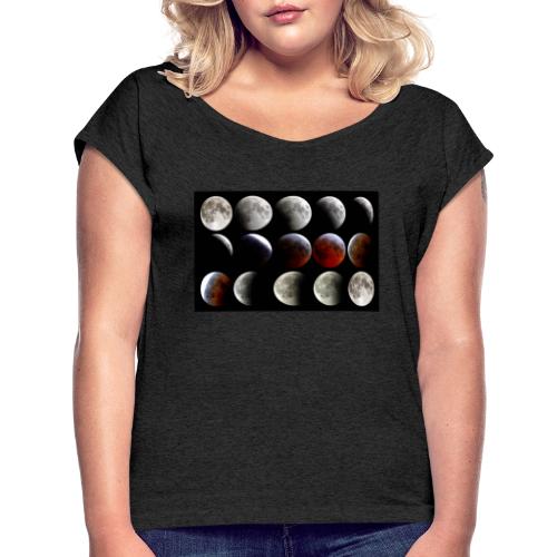 Postęp zaćmienia Księżyca - Koszulka damska z lekko podwiniętymi rękawami