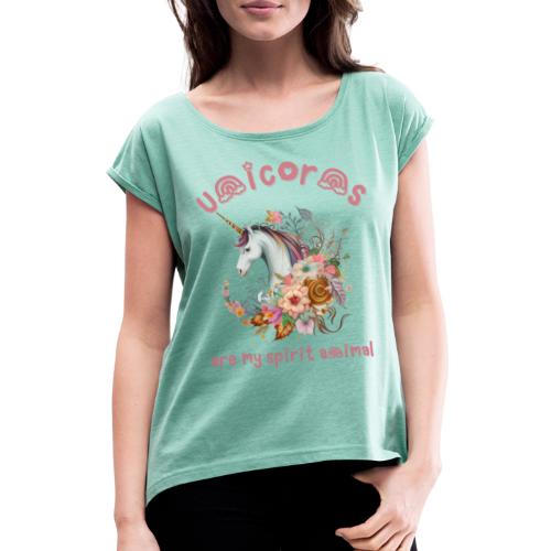 unicorns - T-skjorte med rulleermer for kvinner