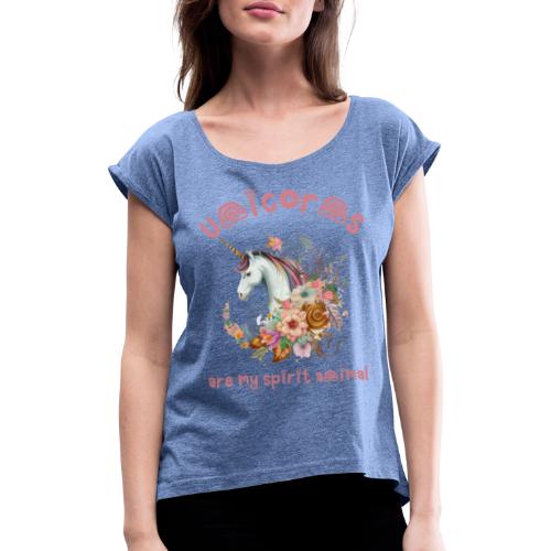 unicorns - T-skjorte med rulleermer for kvinner