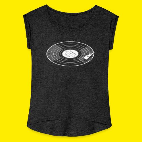 Vinyl record with stylus - Vrouwen T-shirt met opgerolde mouwen