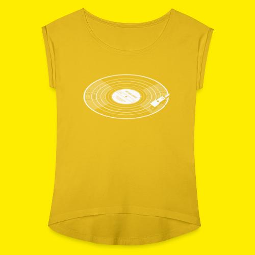 Vinyl record with stylus - Vrouwen T-shirt met opgerolde mouwen