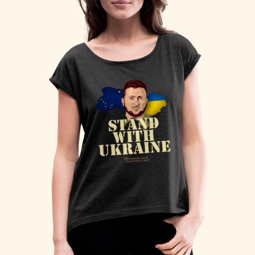 Ukraine Alaska Stand with Ukraine - Frauen T-Shirt mit gerollten Ärmeln