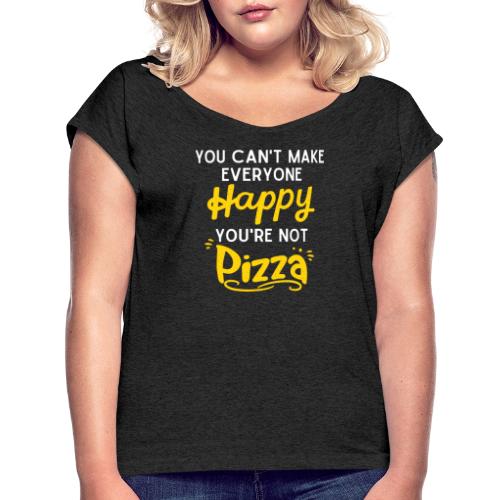 Happy Pizza - Frauen T-Shirt mit gerollten Ärmeln