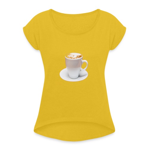 Kaffee - Frauen T-Shirt mit gerollten Ärmeln