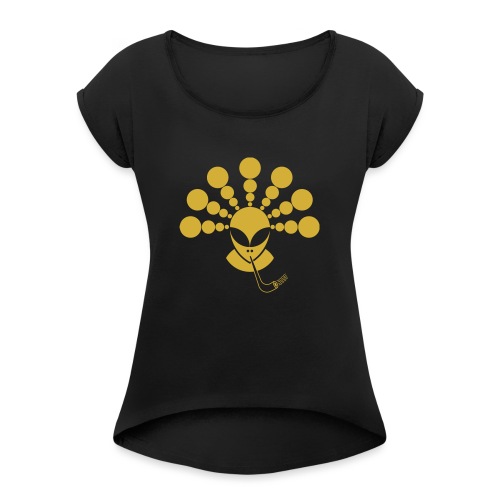 The Gold Smoking Alien - Women's T-Shirt with rolled up sleeves