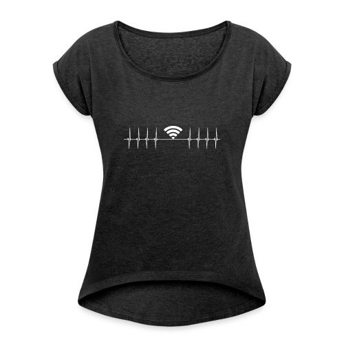 WIFI WLAN Herzlinie - Gamer, Digital Natives - Frauen T-Shirt mit gerollten Ärmeln