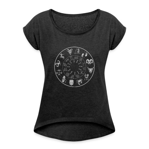 t shirt calendrier zodiaque 12 signes fond sombre - T-shirt à manches retroussées Femme