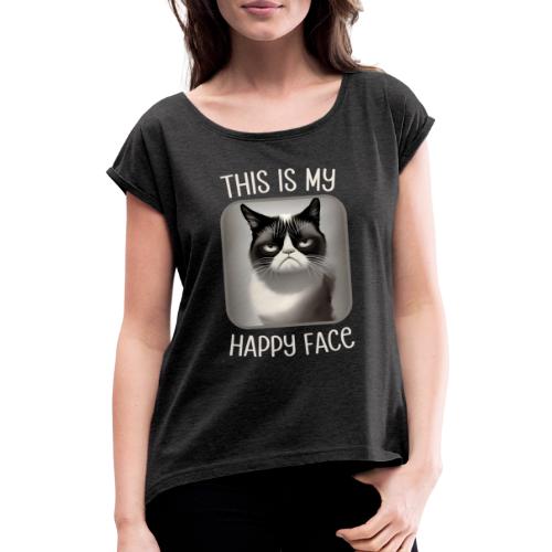 this is my happy face - Cat lover - T-skjorte med rulleermer for kvinner