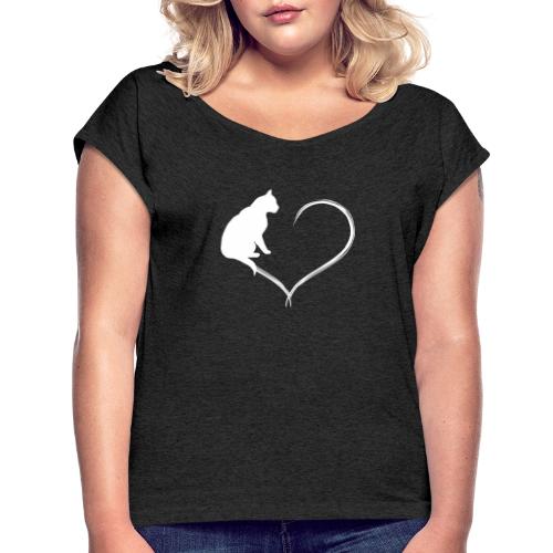 Coeur de chat blanc - T-shirt à manches retroussées Femme