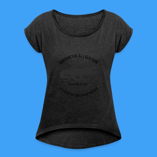 American Alligator black - Vrouwen T-shirt met opgerolde mouwen