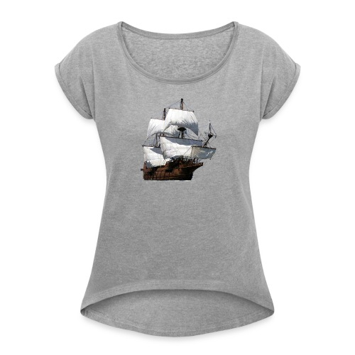 Segelschiff - Frauen T-Shirt mit gerollten Ärmeln