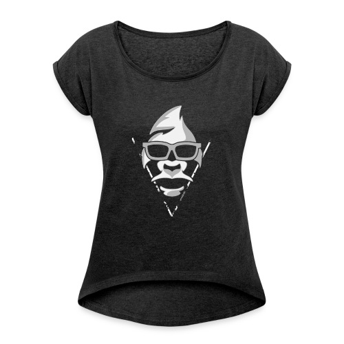 affe logo - Frauen T-Shirt mit gerollten Ärmeln