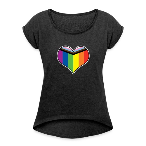 Progress Pride Heart - Frauen T-Shirt mit gerollten Ärmeln