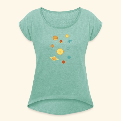 Cute Planets, 5 colours, for DARK backgrounds - T-shirt med upprullade ärmar dam