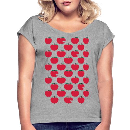 Little Apples Stencil Pattern - Frauen T-Shirt mit gerollten Ärmeln
