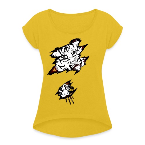 Böser Tiger - Frauen T-Shirt mit gerollten Ärmeln