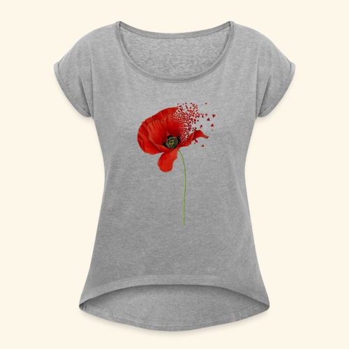 Klaproos - Vrouwen T-shirt met opgerolde mouwen
