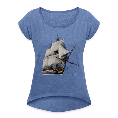 Segelschiff - Frauen T-Shirt mit gerollten Ärmeln