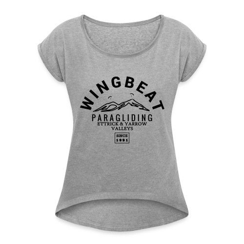 wingbeat logo - big - on back - in white - Women's T-Shirt with rolled up sleeves