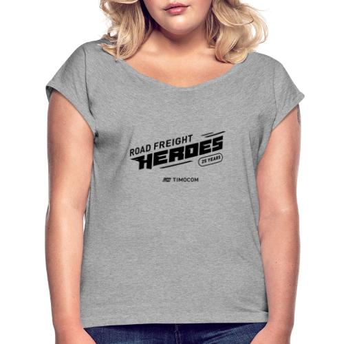 RoadFreightHeroes Logo BLACK - Frauen T-Shirt mit gerollten Ärmeln